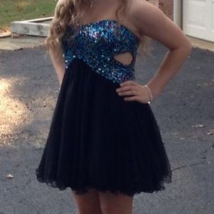 Sparkley black homecoming dress with side cutouts